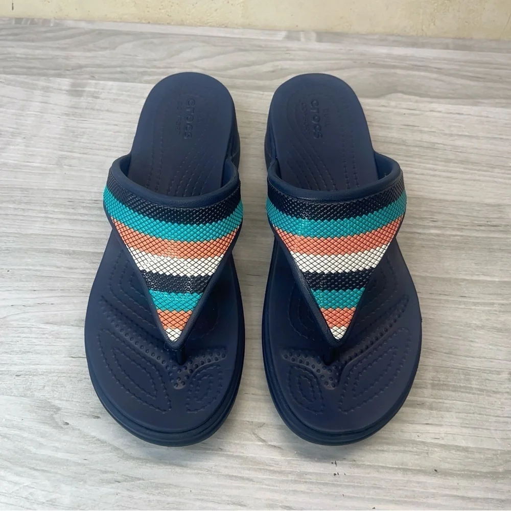 CROCS Monterey Beaded Strap Wedge Slip On Comfort Sandals Blue Women’s size 9